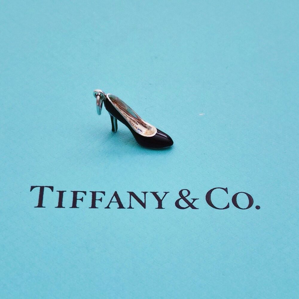 RARE Tiffany & Co. Stiletto Black Blue Enamel High Heel Shoe Charm Pendant